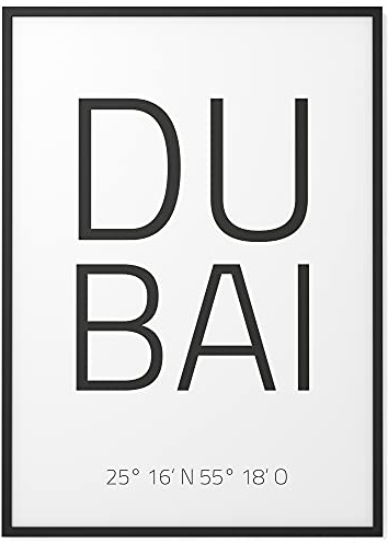 Papierschmiede® Geo Poster Koordinaten Dubai, 40x60 cm Stadt Poster als Wanddeko für Wohnzimmer Schlafzimmer Küche Esszimmer, Vereinigte Arabische Emirate, Bild ohne Rahmen