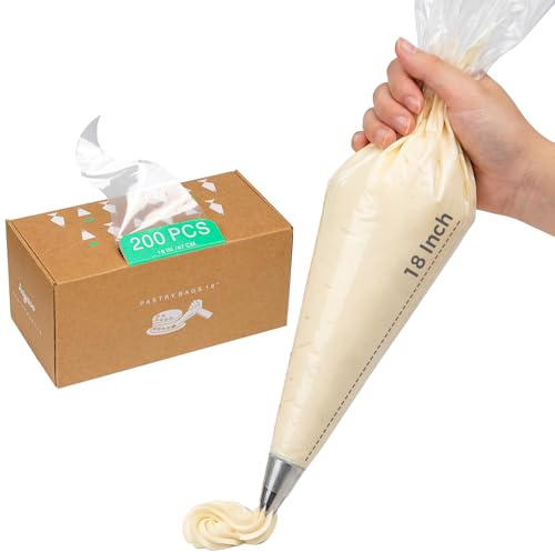 Kayaso 18-Inch Heavy-Duty Disposable Piping Bags, 200 Pack – Extra Thick Smooth Pastry Bags with Easy-Pull Dispenser Box for Cake Decorating, Buttercream Frosting, Cookie Icing & Baking Supplies