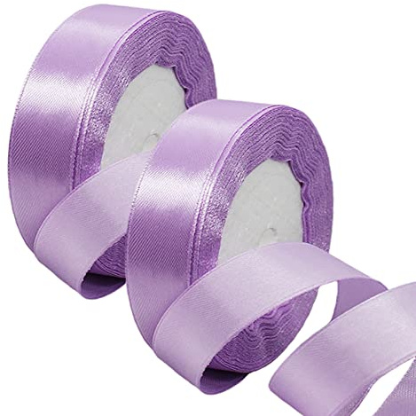 2 x 25mm Wide Pastel Purple Ribbon Thick Lilac Satin Ribbon 22m, 1 inch Thick Light Purple Ribbon for Gift Wrapping Wedding Christmas Birthday Cake Hair Bow Florist Bouquet Crafts Decorations