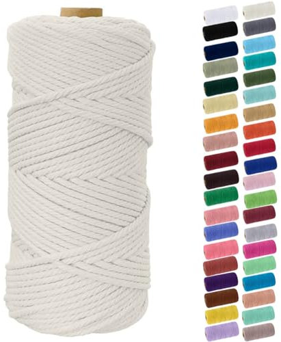 Binwat Macrame Cord Thick Natural Cotton Cord DIY Crafts Yarn Thread Twisted Spool Twine String Cotton Rope for Wall Hanging,Plant Hangers,Knitting,Decorative Projects 4mm x100m (Natural White)