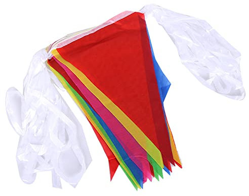 CAM2 Premium Wiederverwendbare Wimpelkette Outdoor Wetterfest, Doppelseitig Wimpelkette Stoff,für Regenbogen Girlande Geburtstag, Gartenparty, Sommerparty Deko (50m, 150 Große Fahnen)