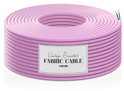 1meter Braided Twist Flex cable 2 core (2 x 0.75mm²) Baby Pink | Vintage Electrical Cable, Woven Silk Fabric Electrical Wire for your DIY Project