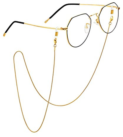 FOCALOOK Schlangenkette Männer Frauen Brillenkette Schlange Brillenkettchen mit 1,2mm Breite Schlichter Brillenband aus Edelstahl Schlange Kette mit Vergoldet Schick Schmuckstücke