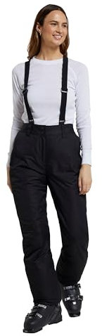 Mountain Warehouse Moon schmalgeschnittene Damen-Skihose - Wasserabweisende Hose aus Rip-Stop-Material mit abnehmbaren Hosenträgern und Knöchelreißverschlüssen Schwarz Damengröße EU 46