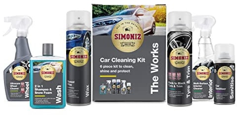 Simoniz The Works Car Valeting Kit, Ultimate Car Cleaning Kit, Essential Car-Cleaning Products For Interior & Exterior, Ideal Car Cleaning Gift Set, Clean Restore Shine & Protect, 6-Piece Car Wash Kit