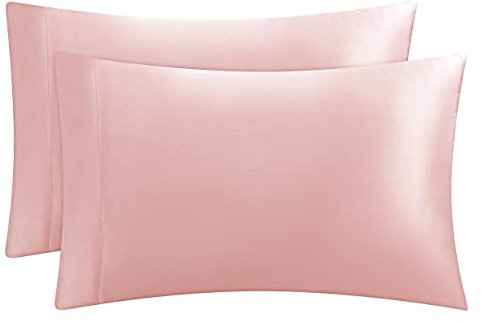 Juicy Couture Satin-Kissenbezug für Haar und Haut, rosa King-Size-Kissenbezug, 2er-Set, seidiger Satin, kühlende Kissenbezüge mit Hotelverschluss
