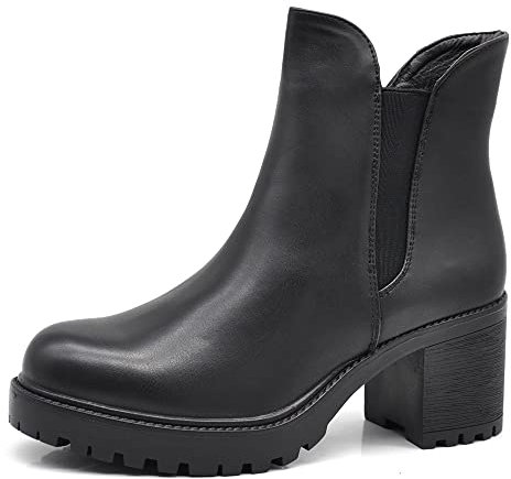 IF Fahion Scarpe Tronchetti Stivali Stivaletti Da Donna Tacco Medio Elastico 6639 Nero N.36