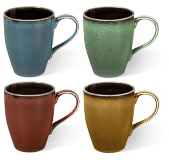 H&H Marrakesh Set 4 Mug in Stoneware, 300cc, finitura rustica ed artigianale
