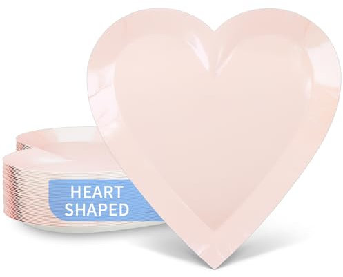 DYLIVeS Pink Heart Shaped Dessert Plates, 9'' Disposable Love Paper Plates Heart Party Decorations Heart Party Supplies for Graduation, Holiday, Wedding, Birthday Party, Bridal Shower (40 Count)