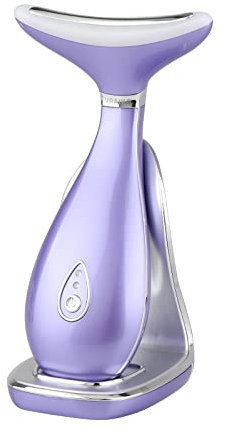 VRAIKO LILY Hals Gesicht Massagegerät Gesichtsformer Hautverjüngungsgerät mit Thermo, Triple Action LED und Vibration, für Anti-Aging, Lifting und Straffung schlaffe Haut (Violett)