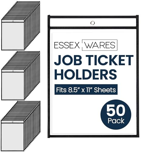 Essex Wares Kartenhalter, Schwarz, 50 Stück, Verwendung in Ihrem Geschäft oder in einem Klassenzimmer. Passt auf Standard-Papier (21,6 x 27,9 cm). Zum Aufhängen an einem Haken oder zum Beschriften und