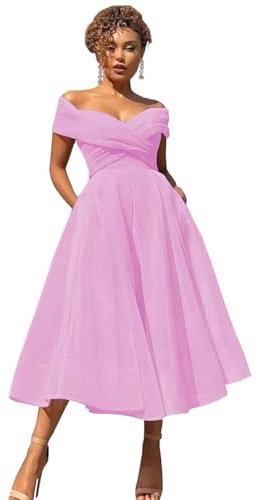 Midi-Cocktailkleider für Damen, formelles Ballkleid mit Taschen, Teeparty, Abschlussfeier, Abendkleid, Flieder, 2, 40