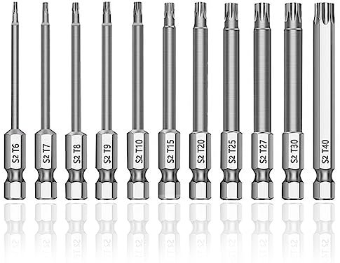 TUAKIMCE 11Pcs 75mm Torx Screwdriver Bits T6-T40 S2 Steel Magnetic Star Torx Security Head Screwdriver Bits Set