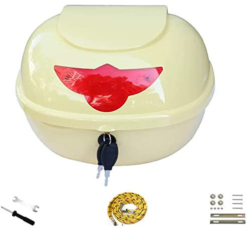 AVIITI Motorrad Touring Top Box, Zur Aufbewahrung Von Motorradzubehör Für Helme, Mit Reflektorstreifen Und Sicherheitsschloss,Beige,38x31x24cm