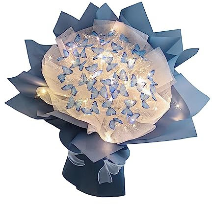 LOVIVER Schmetterlingsstrauß DIY künstlicher Blumenstrauß handgefertigt mit Geschenkpapier Kunsthandwerk Blumenstrauß Herstellung Materialien unfertige, Blau 52 Schmetterling