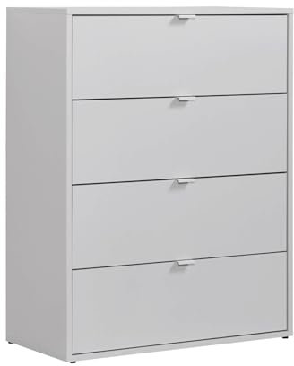 mokebo® Kommode mit 4 Schubladen in Grau aus Holz 'Die Maßgebende', Anrichte, Highboard, Sideboard aus Holz mit 72x95x35cm (B/H/T), Nachttisch, Schubladenschrank fürs Schlafzimmer, Flur & Kinderzimmer