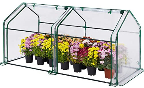 Quictent Serra in pellicola, 90 x 180 x 90 cm, 2 porte, tetto a punta, serra per pomodori, coltivazione in PVC, trasparente