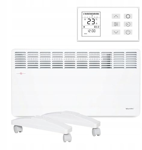 WARMTEC Convector Radiador Eléctrico 2000 W | Calefactor con control WiFi, pantalla LCD y clase de protección IP24 | Radiador Bajo Consumo de pie o de pared | Blanco
