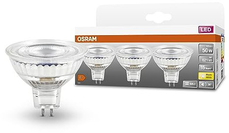 OSRAM Niedervolt-LED-Reflektorlampen MR16 mit Retrofit-Stecksockel, LED-Alternative zu Niedervolthalogenlampen, 6,5 W, 12 V, 2700 K, 621 lm, Lebensdauer 15000 h, Garantie: 3 Jahre, 3-pack