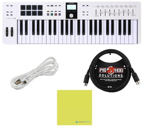 Arturia KeyLab Essential - Controlador MIDI de 49 mk3, color blanco, con cable MIDI de cerdo, cable USB y paño de pulido Liquid Audio