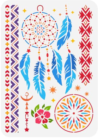 FINGERINSPIRE Gespleißte Traumfänger Malschablone 21x29.7 cm Traumfänger Zeichenvorlage Blumenrand Feder Dekor Schablone Zum Malen Auf Holz Wand Stoff Papier Möbeln