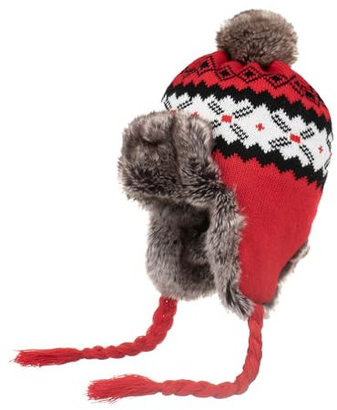 QREXVOG Frauen Plüschhut Warmer Jacquard Casual Ohrschutz Chunky Mütze Glatt Gestrickte Wolle Verdickte