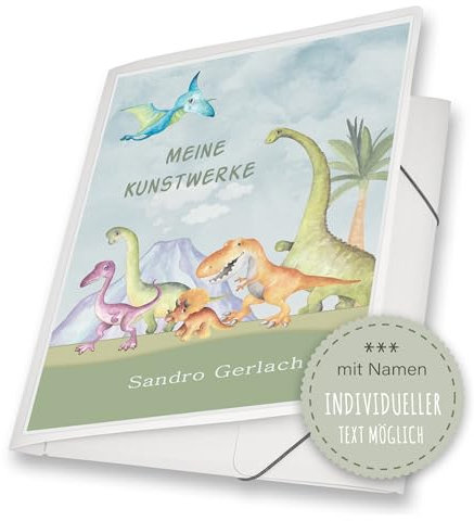 Zeichenmappe A4 oder A3 Schule Kindergarten Mappe personalisiert Namen Dinos Dinosaurier Tyrannosaurus - Kunstwerke Erinnerungsmappe Sammelmappe Junge Mädchen