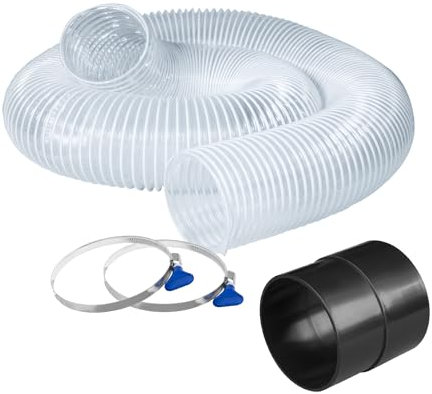 POWERTEC Flexibler PVC-Staubsammelschlauch mit 2 SS-Schlüssel-Schlauchschellen und Staubanschluss-Adapter für Tischsäge, Bandsäge, Hobel, Fugenmesser, Holzbearbeitung und