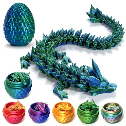 XehCaol 3D Gedrucktes Drachenei mit Drachen im Inneren Dragon Egg 3D Gedrucktes Bewegliches Drachenei Drachen Figuren Geheimnisvoller Drache Spielzeug, Flexible Gelenke, Osterkorbfüller (Green)