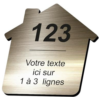 Plaque gravée personnalisée autocollante pour nom et numéro de boîte aux lettres en forme de maison design - bronze - format 8x8 cm