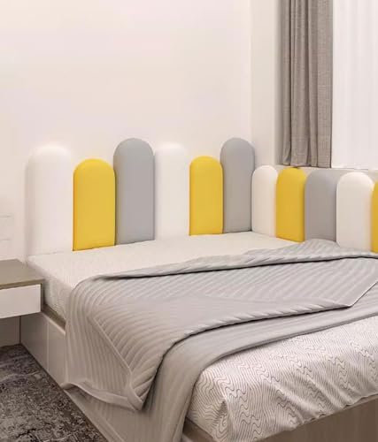 Panneaux Muraux Rembourrés, Coussin Mural Décoration Maison, Panneau Tete de lit à Coller, pour tête de lit ou Protection Contre Les Chocs (Color : Jaune, Taille : 180cm)