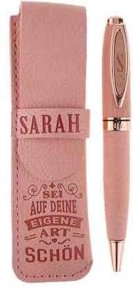 History & Heraldry Bamboo Persönlicher und individueller Kuli Kugelschreiber Stift mit Namen und Spruch Personalisiertes Etui Monogramm-Design persönliches Geschenk (Kuli Sarah)