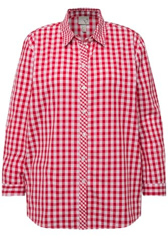 Ulla Popken Chemisier Traditionnel à Carreaux 829431 Blouse, Rouge, 52/54 FR Femmes