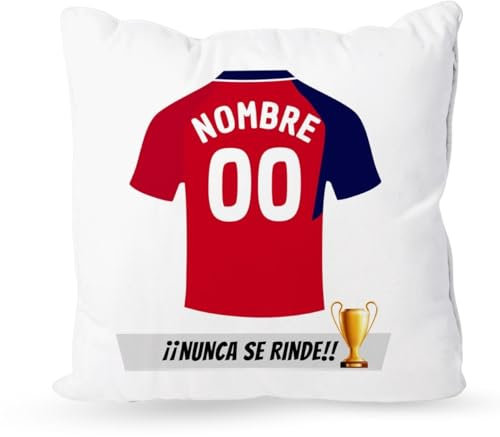 DEREGALOOS Cojín Personalizado Fútbol Osasuna | Relleno Incluido | Medidas 40x40 cm | Regalo Original para Aficionados del Fútbol | Cosas de Futbol para Niños | Regalos Mundial Futbolistas