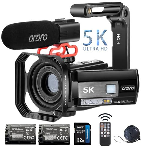 ORDRO AE20 Video Camera 5K 56MP Camcorder with IR Night Vision, 18X Digital Zoom Webcam Recorder 3.0'' 270° Rotation Touchscreen Vlogging Camera for YouTube