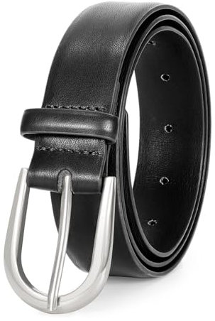 VONMELLI Damen Ledergürtel für Jeans Hosen Kleid mit Mode Goldschnalle Damen Taillengürtel Schwarz Silberne Schnalle M