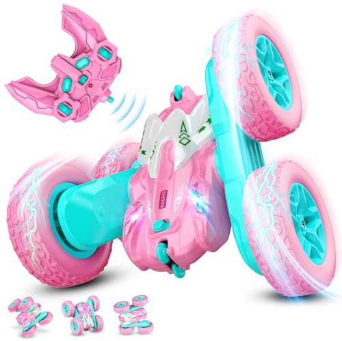 Braxel Pink Remote Control Car Toys for 3-9 Year Old Girls, 360° Flip Stunt Car Toys with 2.4GHz Wireless Control, Gifts for-9 Year Old Girls Birthday Holiday Presents