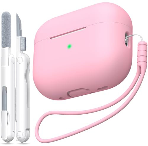MHYALUDO Kompatibel mit AirPods Pro 2 Generation Hülle, Anti-Fall Weiches Silikon Stoßdämpfung Kompatibel mit AirPods Pro Case Skin Touch mit Schlüsselanhänger und Reinigungsset,Pink