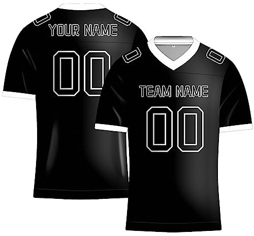 Maglietta da rugby scozzese da uomo, maglietta da rugby vintage da uomo, maglia uniforme con scollo a V a maniche corte, logo personalizzato con nome della squadra e numero di logo, Nero , L