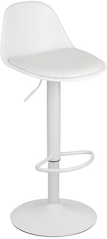 Baroni Home Drehbarer Barhocker mit Rückenlehne und Kissen, Höhverstellbar, Hochstuhl mit Fußstütze, kratzfester Boden, Esszimmer, Restaurant, Weiß, 1 Stück, 39x44x82-104 cm