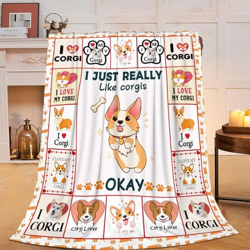 Corgi Decke, weiche, gemütliche Hundedecke, Geschenk für Corgi-Liebhaber, super plüschige, warme walisische Hunde, für Damen und Mädchen, leichtes Fleece-Flanell, Geschenkdecken für Kinder und