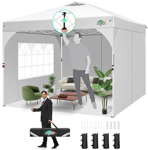 COBIZI Pavillon 3x3,Faltpavillon 3x3 Wasserdicht Stabil,Pavillon Faltbar mit Entlüftung,Leuchtstoffröhre & 4 Sandsäcken,Pavillion Klappbar 3x3m Pop up Pavillon