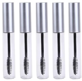SIRLOMU 5 PCS Nachfüllbare Mascara Leere Flasche mit Mascarabürste und Behälter, Transparenter Trichter, Reise Tragbar, für Rizinusöl Mascara Nachfüllung (10ml) (Silber)