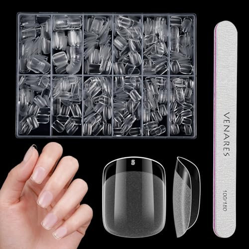 Extra Short Square False Nails, Venares 500 Pcs Square Nail Tips for Gel Extensions, 12 Size Short Nail Tips for Acrylic Extensions, Soft Gel Nail Tips with Nail File 100/180