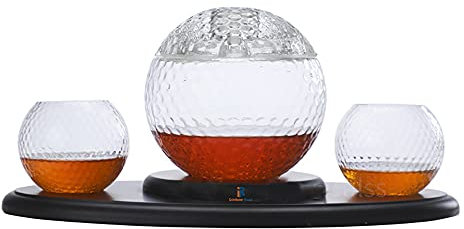 Whiskey Decanter Set with Golf Ball Design 1000ml Glass Decanter and 2 Glasses for Scotch Rum Bourbon Vodka Liquor Decanters Accessories