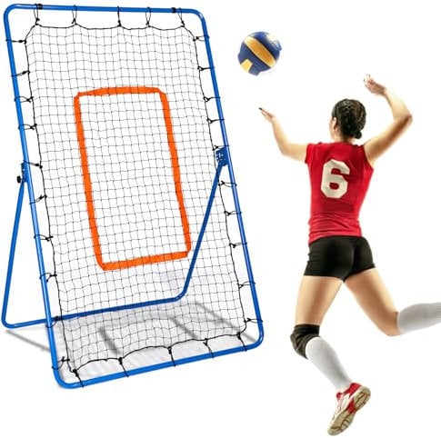 Volleyball-Rebounder, 180 x 110cm 5-Fach Verstellbar Volleyball-Bounce-Back-Netz Zieltor Volleyball-Trainingsgerät mit PE-Netz und Bungee-Seilen zum Üben Schmettern Stoßen