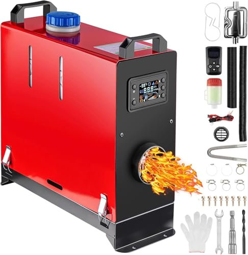 Calefacción estacionaria, calefacción diésel de 12 V y 8 KW con pantalla LCD, calentador de aire diésel con control remoto, bajo consumo para coches, furgonetas, camiones, barcos y autobuses (rojo)