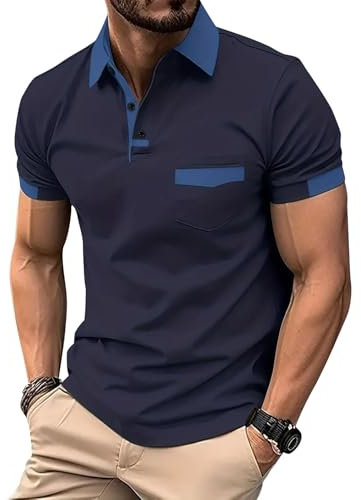 Halfword Polo Uomo Manica Corta Maglietta Costine Traspirante Sportiva Golf Tennis Lavoro Estate Blu-Profondo L