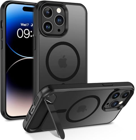GaoBao Cover per iPhone 14 Pro Max con Cavalletto, [Compatibile con Magsafe] Custodia Opaco Magnetica Sottile e Traslucida, Protezione Antiurto e Antigoccia, Protettiva Anti-Impronta (Nero)