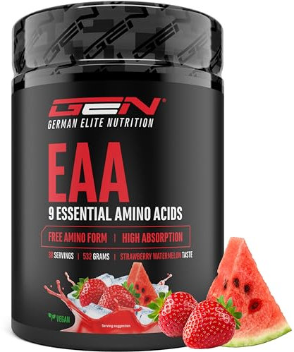 EAA Pulver 532 g - Alle 9 essentielle Aminosäuren inkl. Histidin & BCAA - Human Code Formel - Amino Workout Drink - Lecker & Top Löslichkeit - Vegan (Strawberry Watermelon)